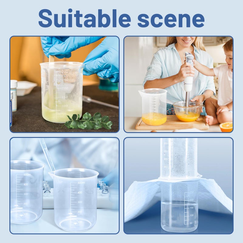 Twdrer 7 Sizes Plastic Beaker Set,Clear Measuring Graduated Liquid Container Beakers in 30ml/50ml/100ml/150ml/250ml/500ml/1000ml for Laboratory Measuring with 20 PCS Plastic Droppers in 3 ml - Image 5
